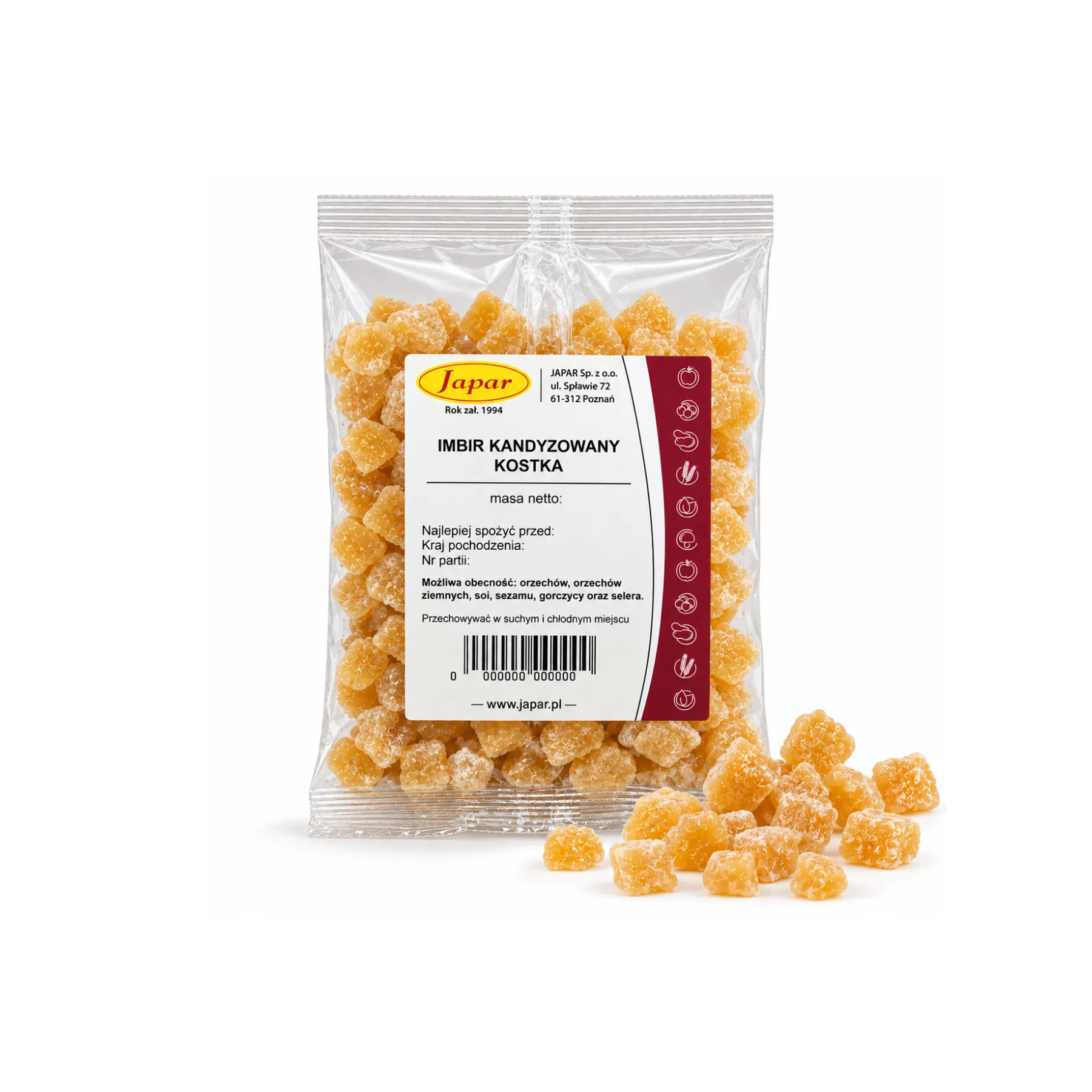 imbir_kandyzowany_kostka_100g Imbir kandyzowany kostka 100 g - obrazek 1